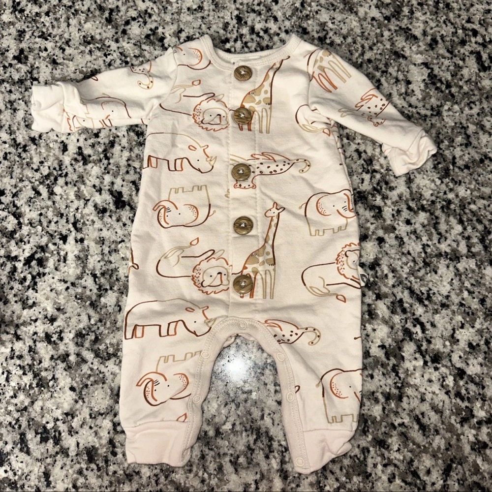 Rabbit Bear Organic 0-3M Baby Romper animal Print  Long Sleeve